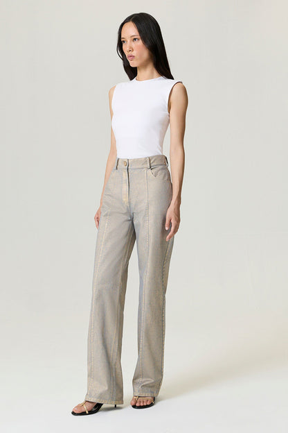 Metallic Straight-Leg Jeans