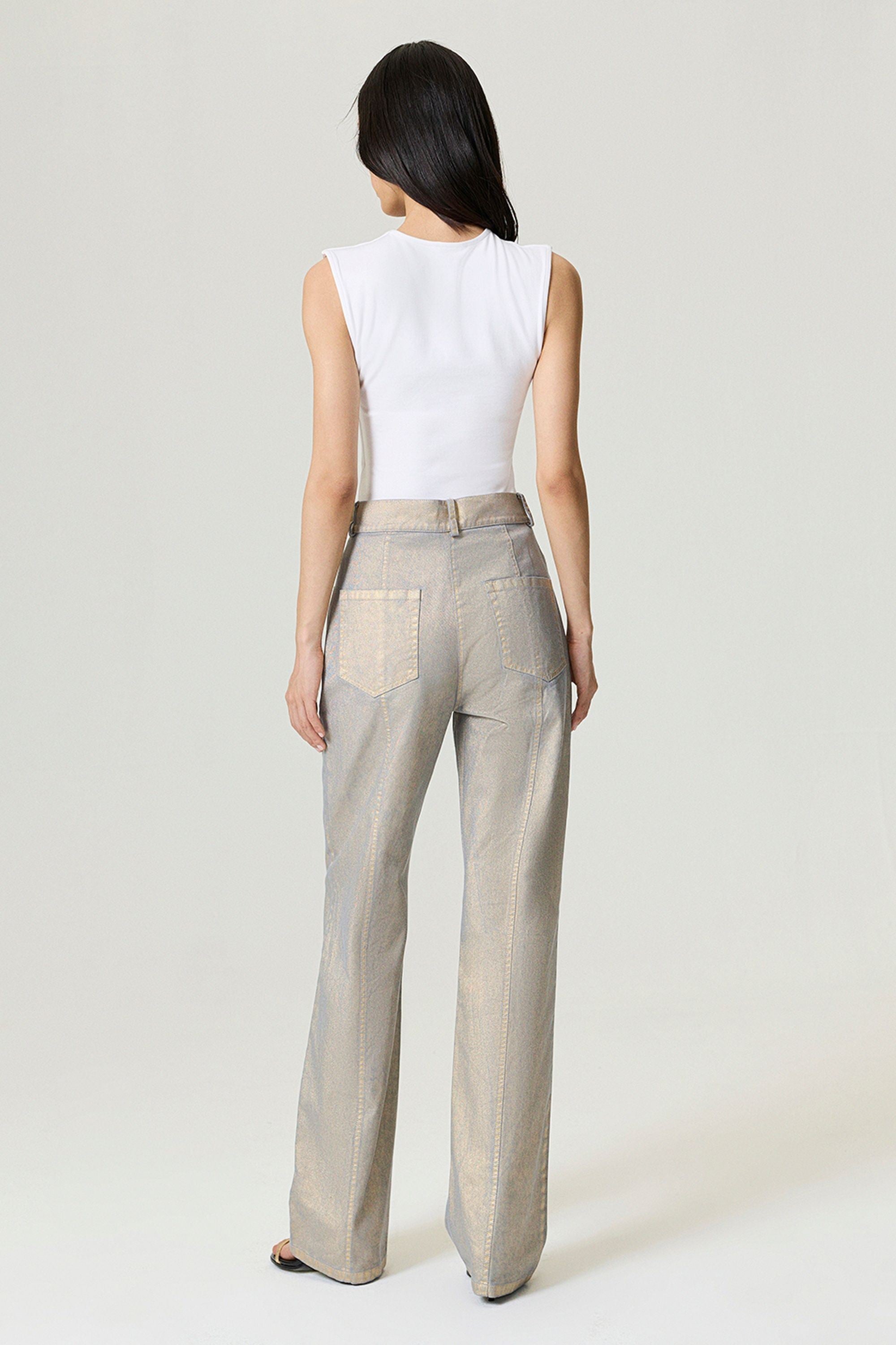 Metallic Straight-Leg Jeans