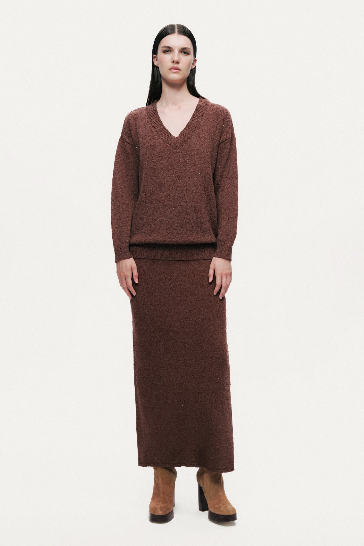 Embellished Ribbed Knit Maxi Skirt