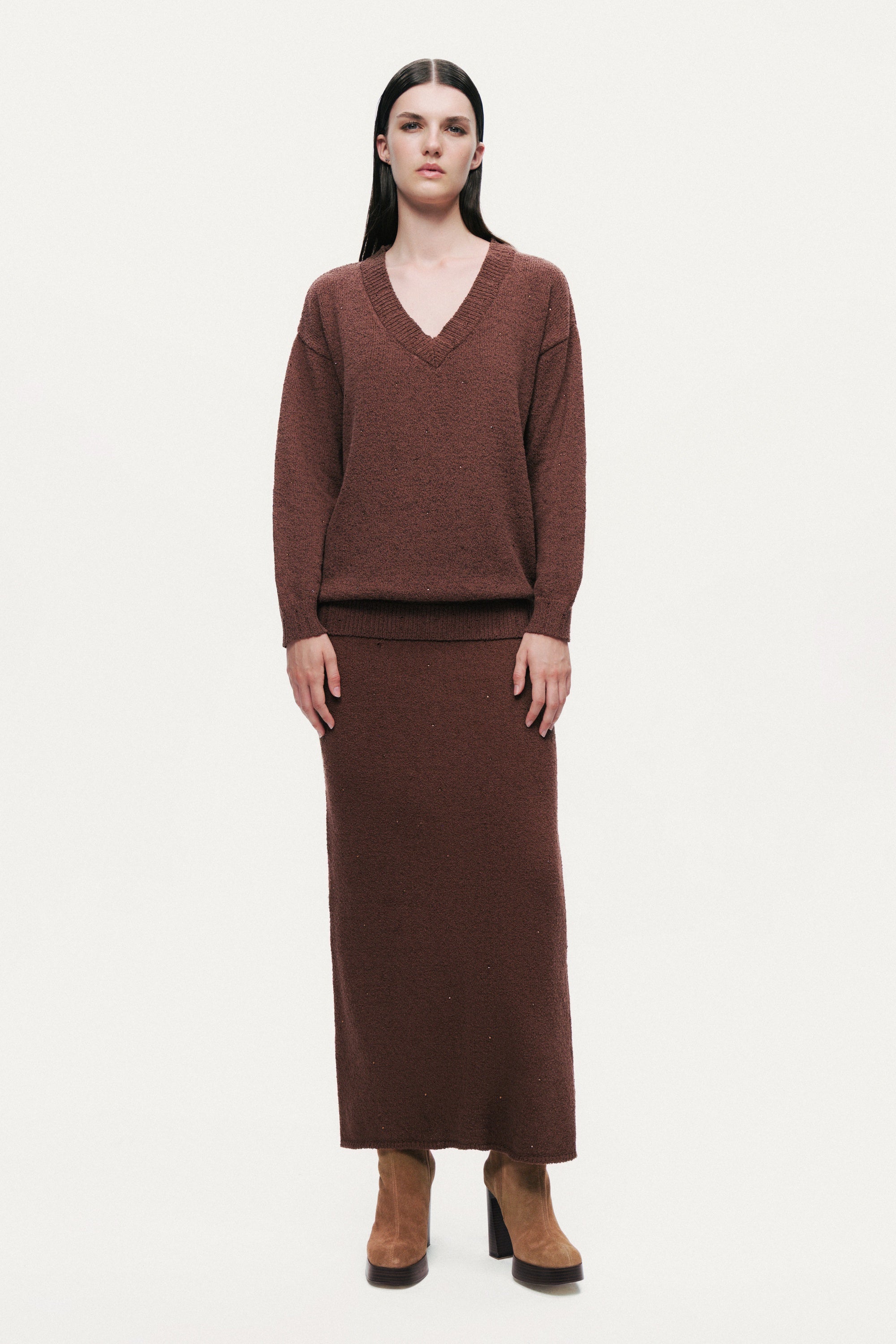 Embellished Ribbed Knit Maxi Skirt