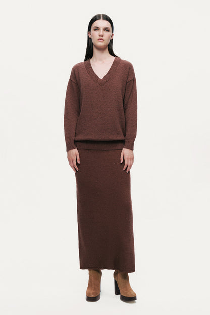 Embellished Ribbed Knit Maxi Skirt