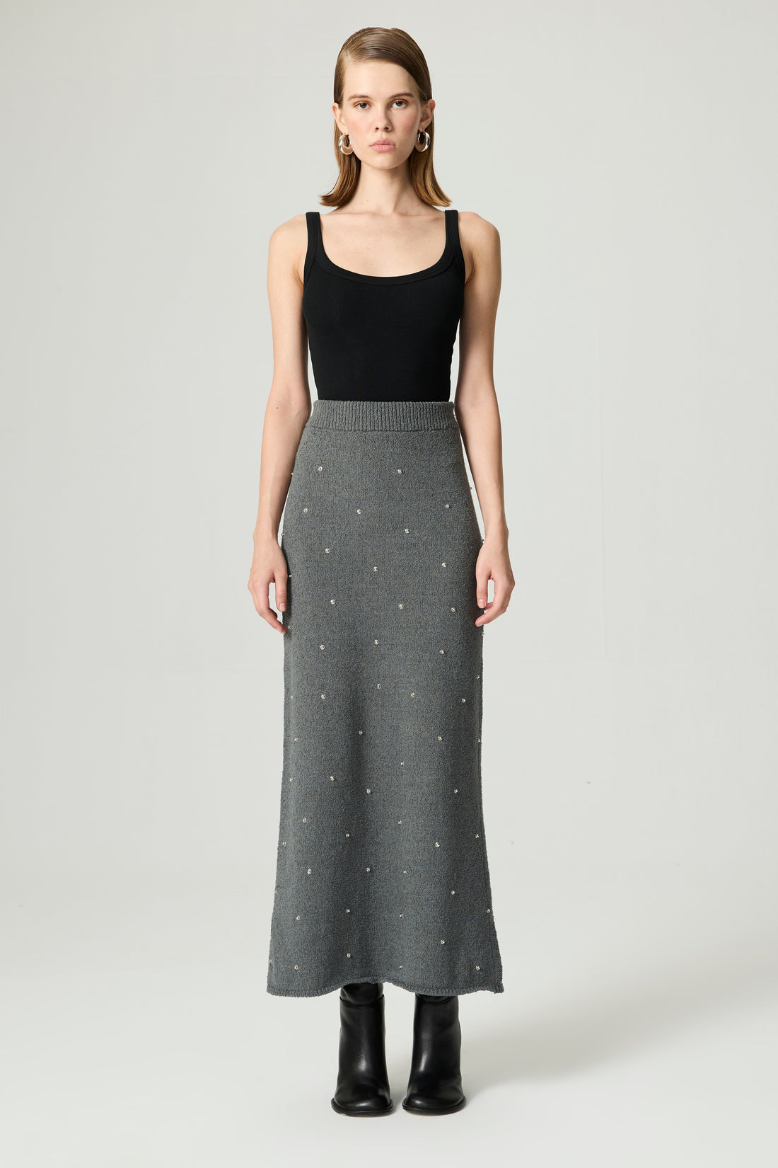 Embellished Ribbed Knit Maxi Skirt