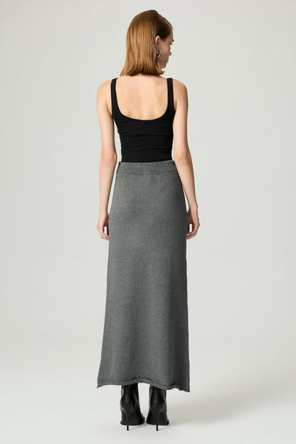 Embellished Ribbed Knit Maxi Skirt