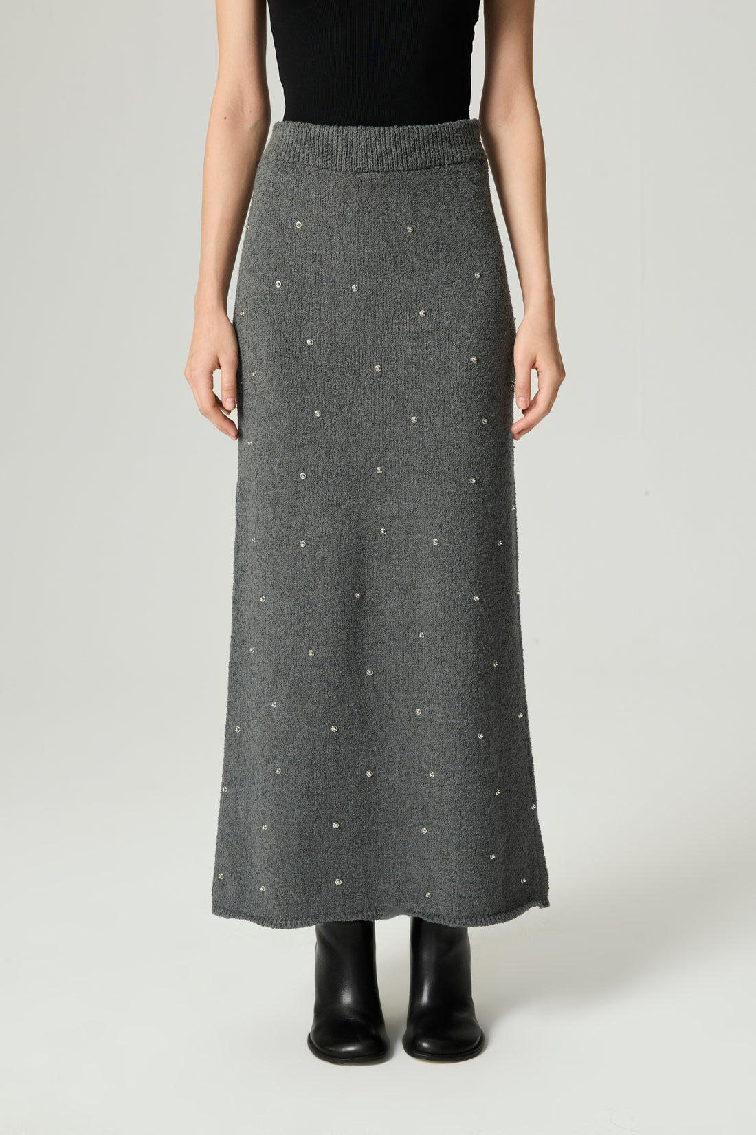 Embellished Ribbed Knit Maxi Skirt