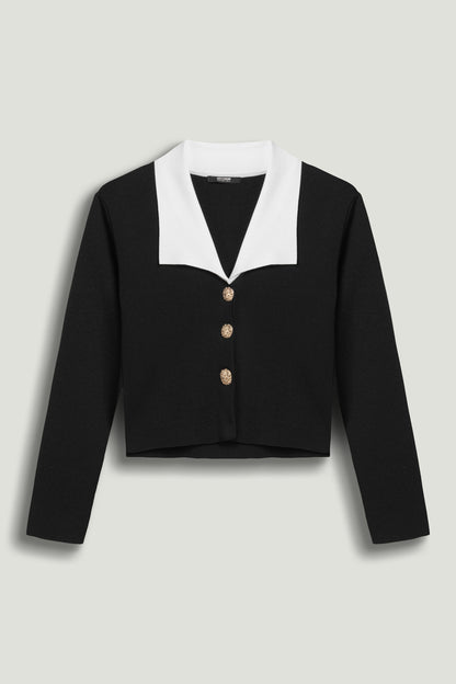 Contrast Collar Knit Cardigan