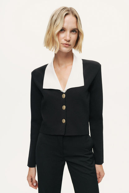 Contrast Collar Knit Cardigan