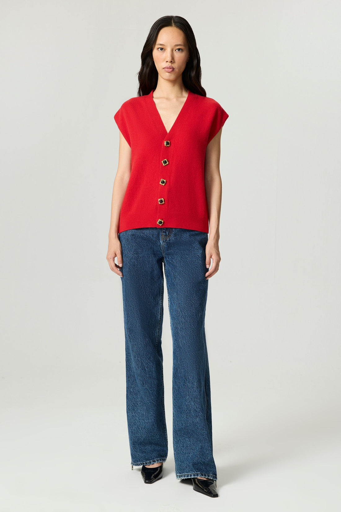 Embellished V-Neck Knit Sweater Vest