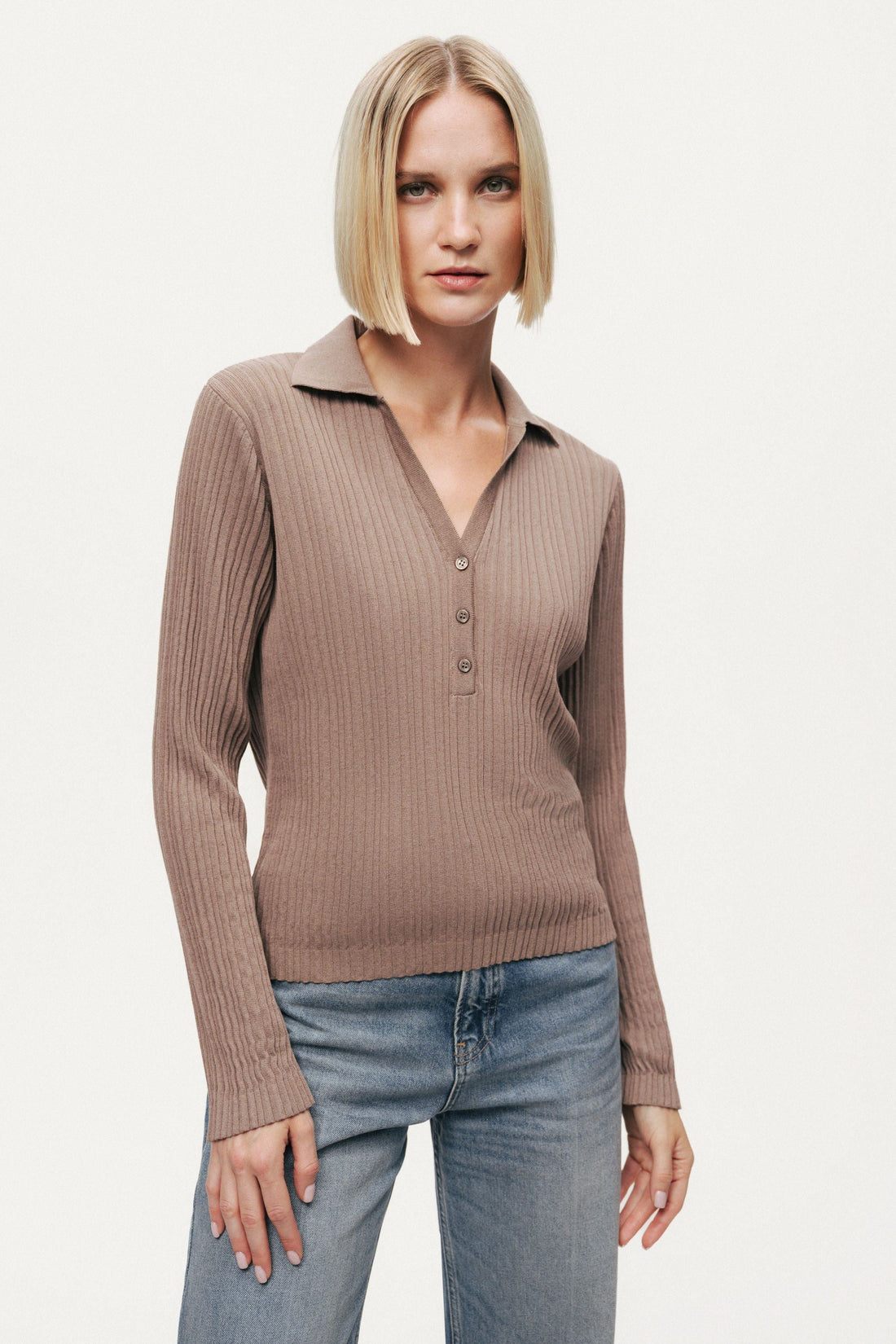 Ribbed Polo Sweater