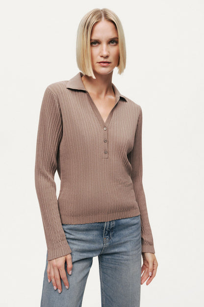 Ribbed Polo Sweater
