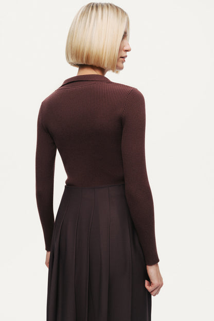 Zip-Front Ribbed Knit Top