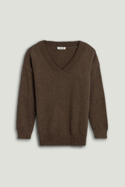 Embellished V-Neck Knit Sweater