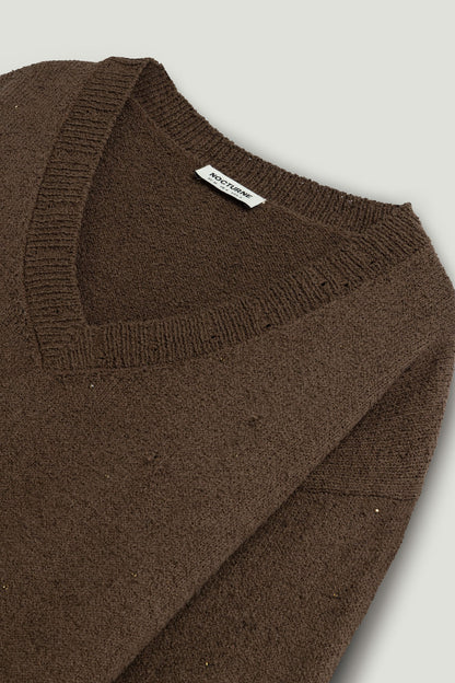 Embellished V-Neck Knit Sweater