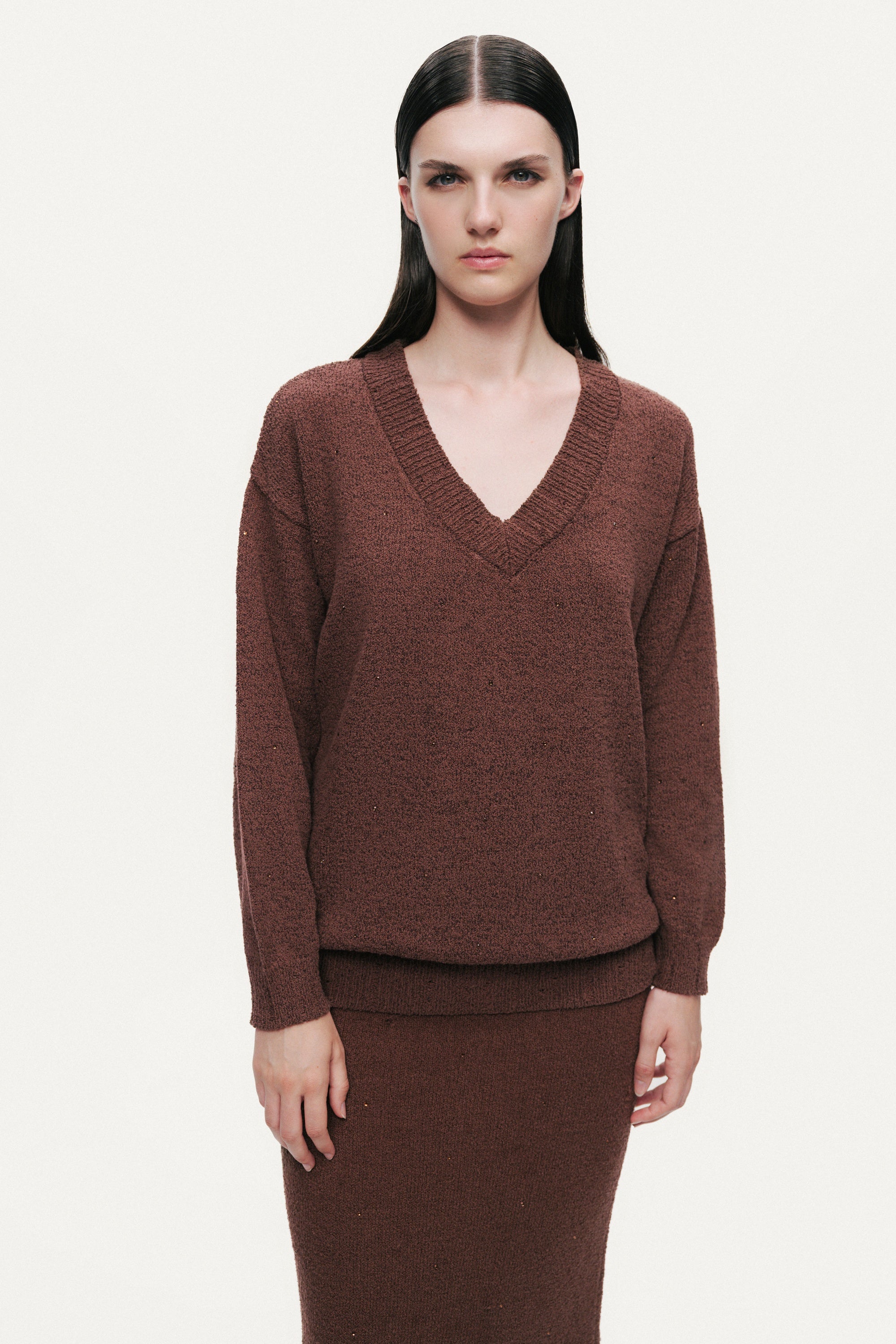 Embellished V-Neck Knit Sweater