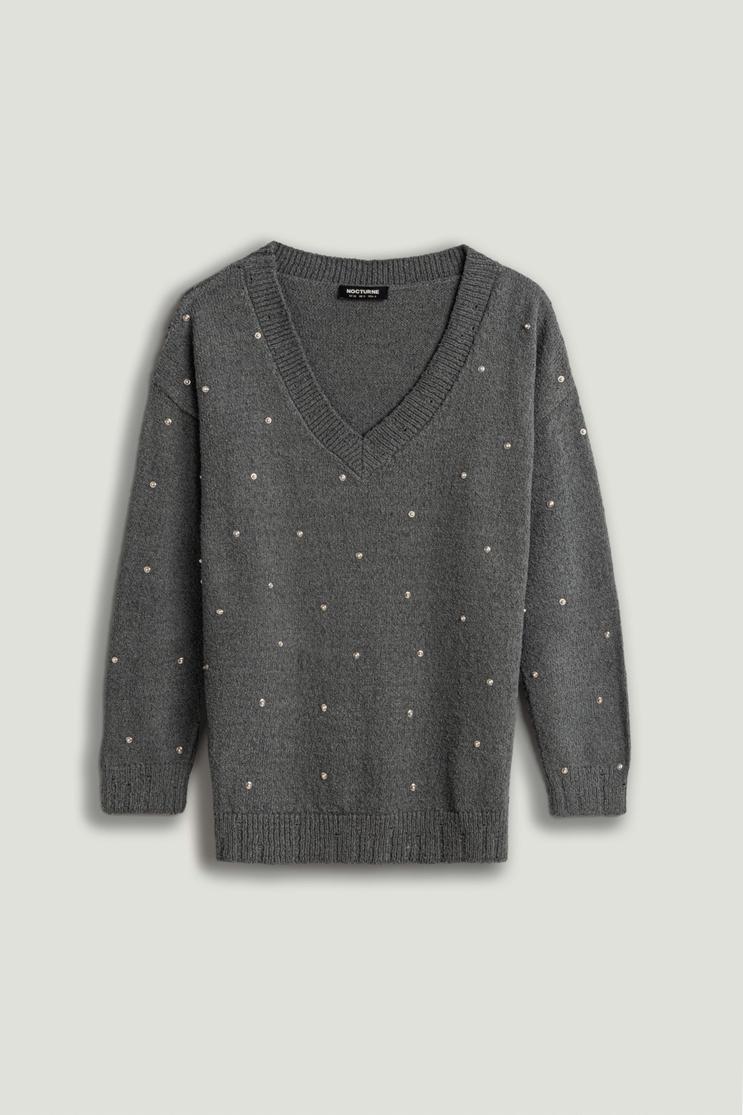 Embellished V-Neck Knit Sweater