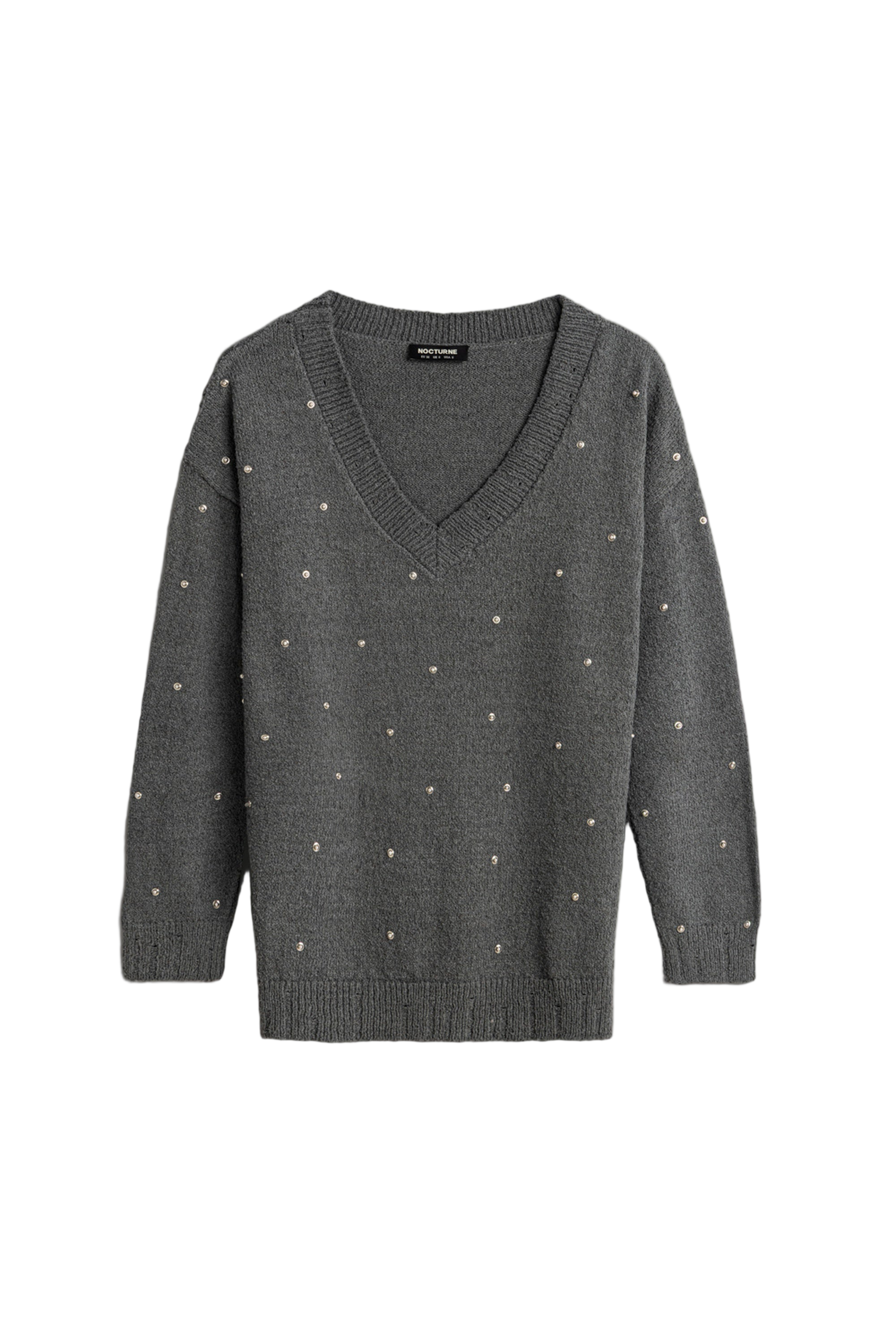 Embellished V-Neck Knit Sweater