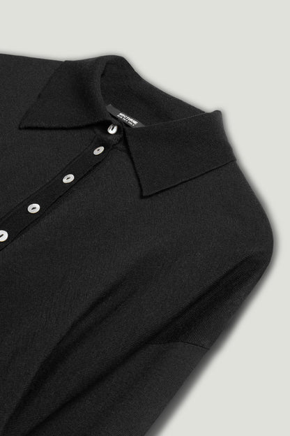Black Knit Polo Sweater
