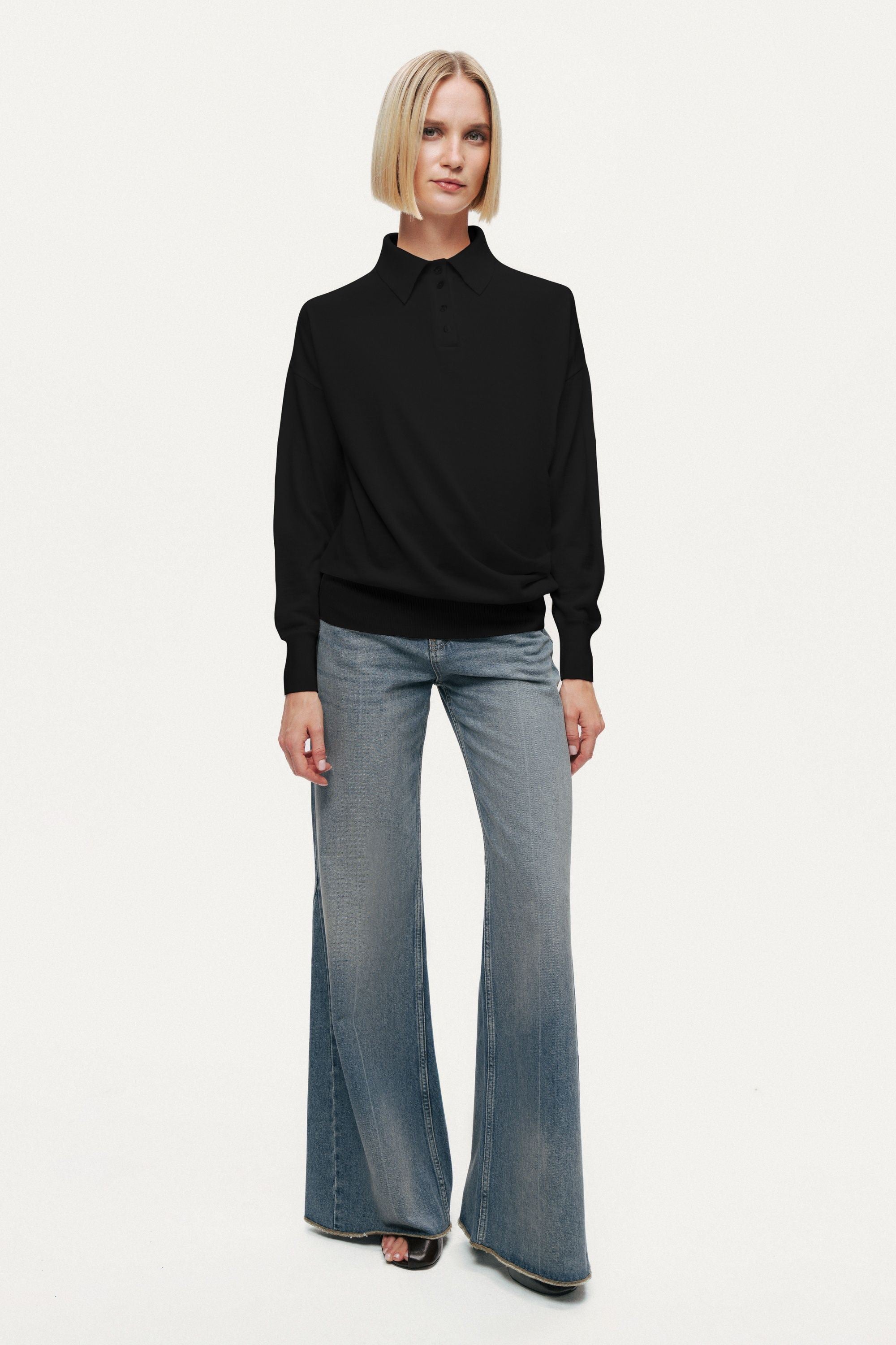 Black Knit Polo Sweater