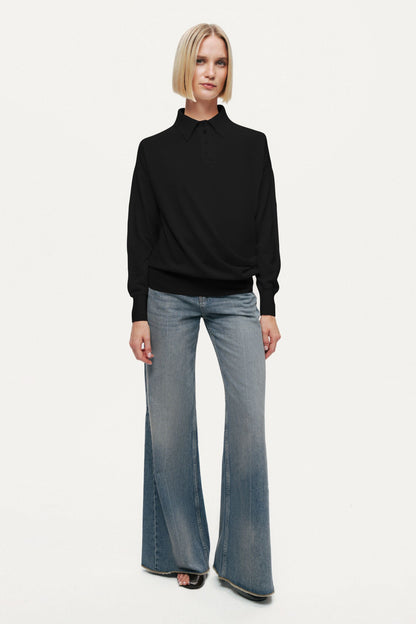 Black Knit Polo Sweater