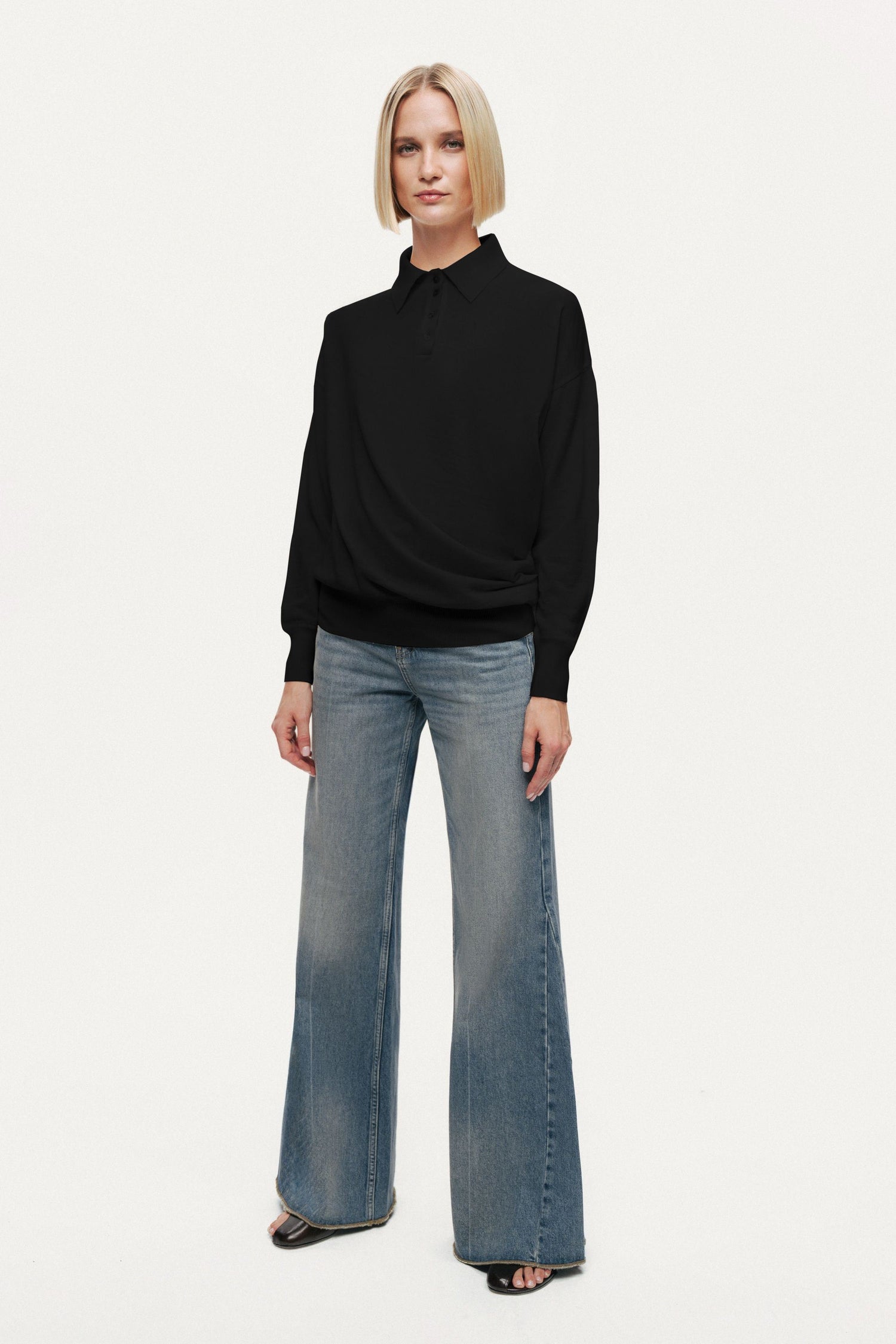 Black Knit Polo Sweater