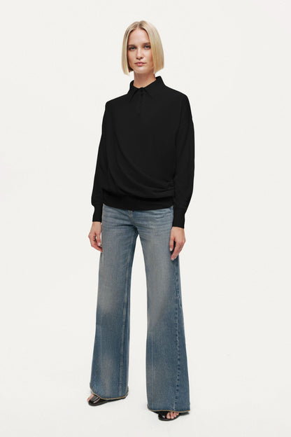 Black Knit Polo Sweater