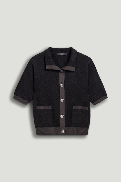 Contrast-Trim Short-Sleeve Cardigan