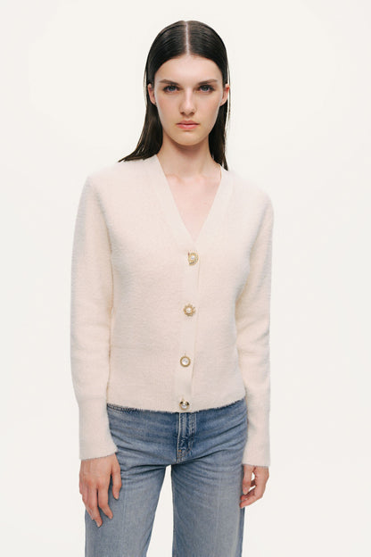 Pearl-Button V-Neck Cardigan