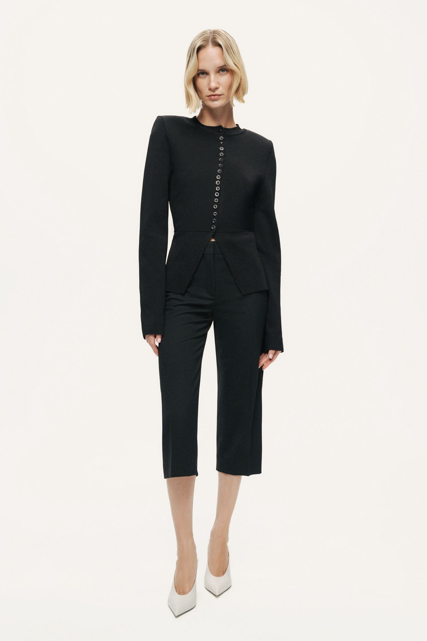 Sculpted Button-Front Knit Top