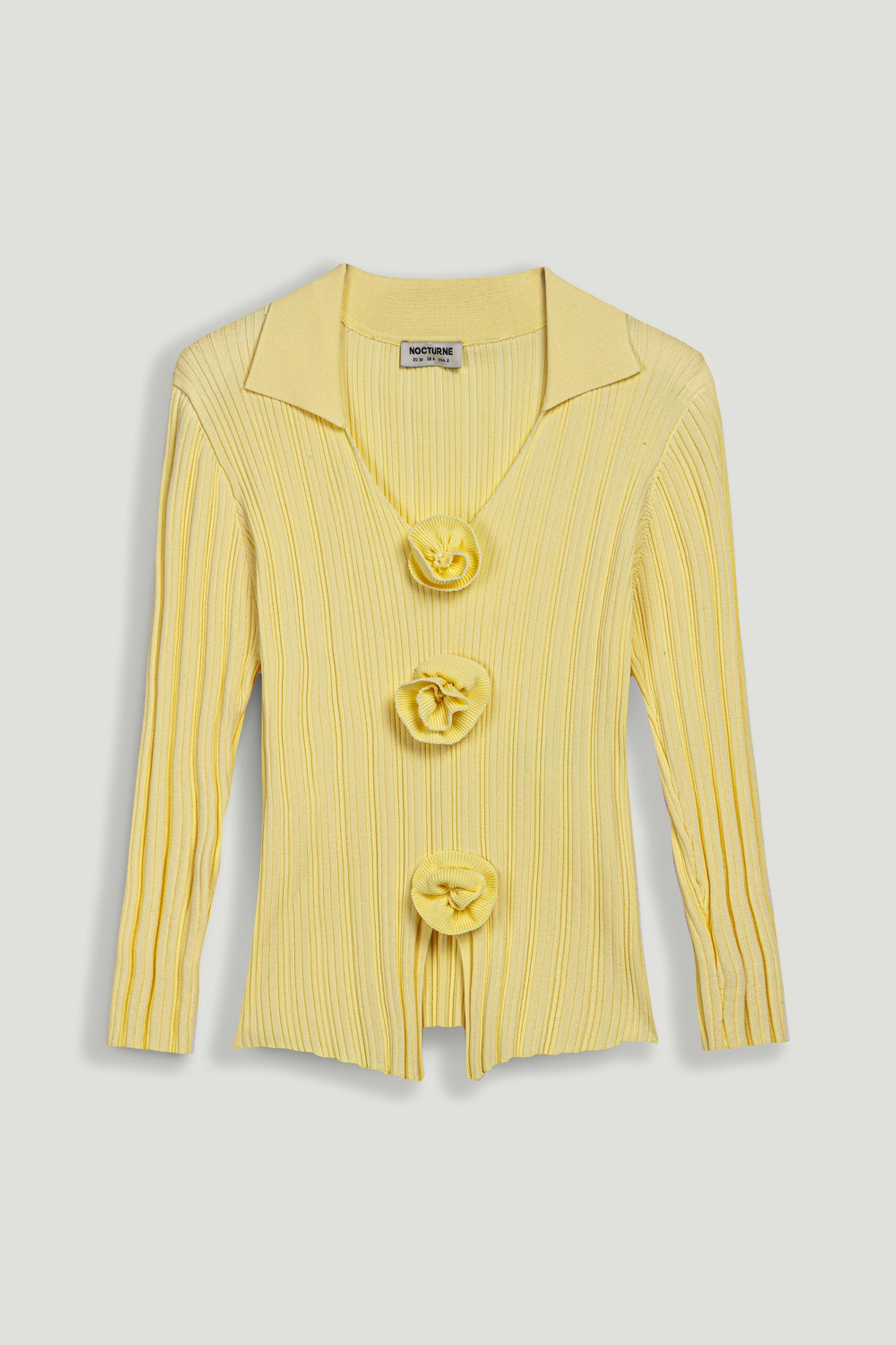 Floral Embellished Ribbed V-Neck Sweater