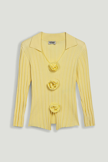 Floral Embellished Ribbed V-Neck Sweater