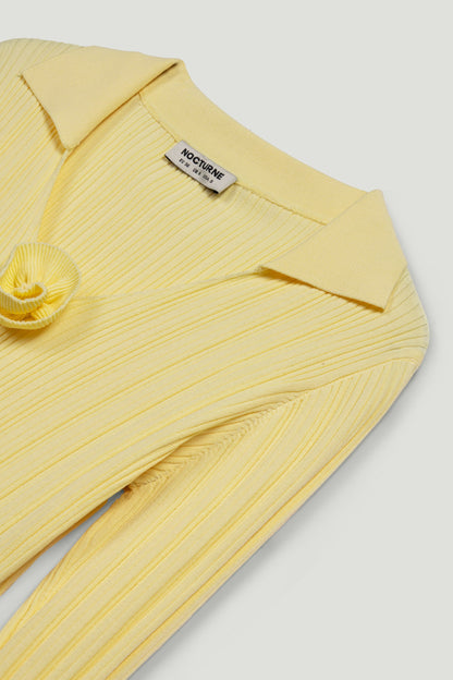 Floral Embellished Ribbed V-Neck Sweater