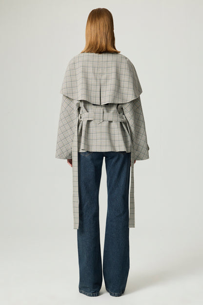 Belted Glen Check Cape Trench
