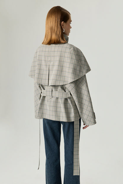 Belted Glen Check Cape Trench
