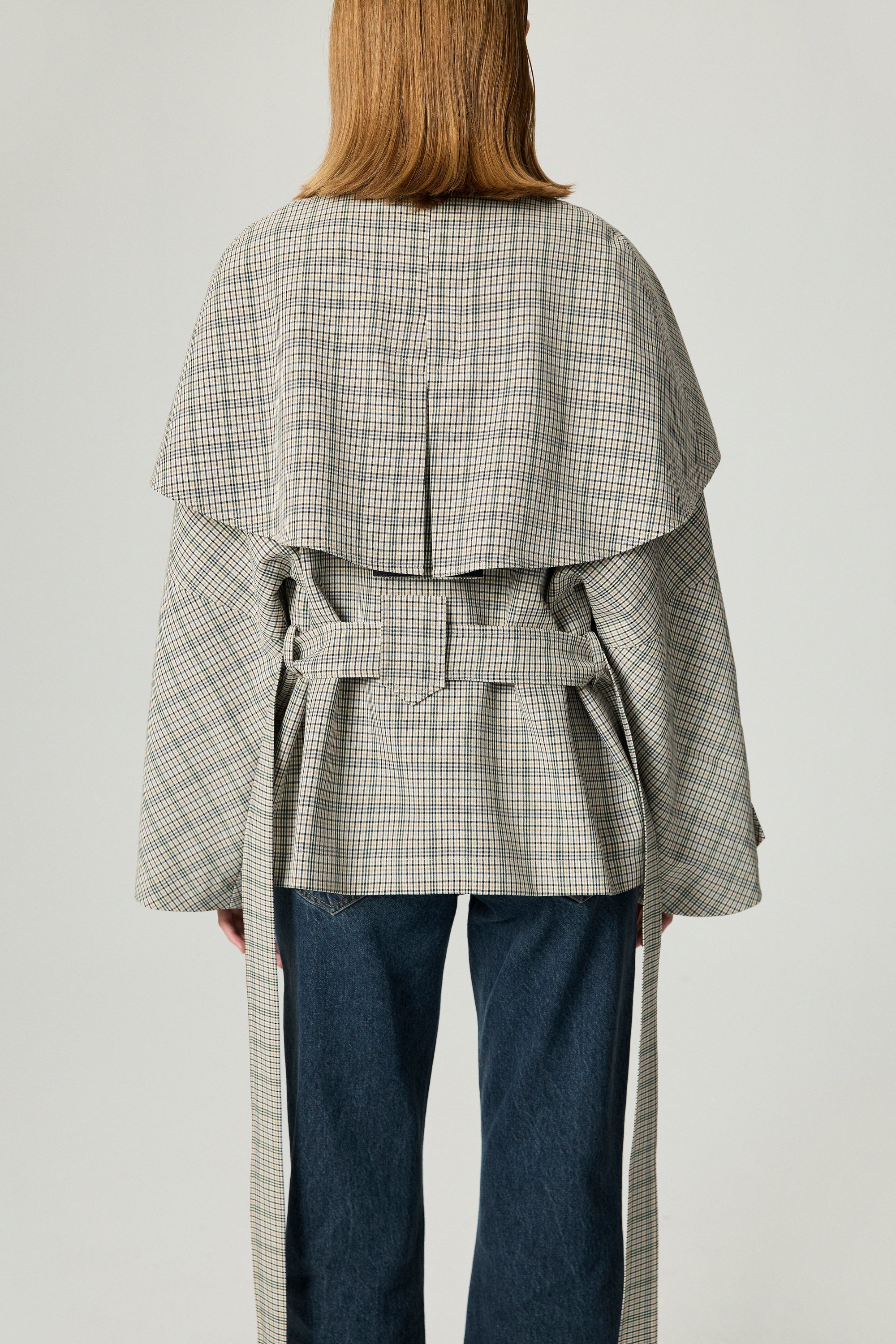 Belted Glen Check Cape Trench