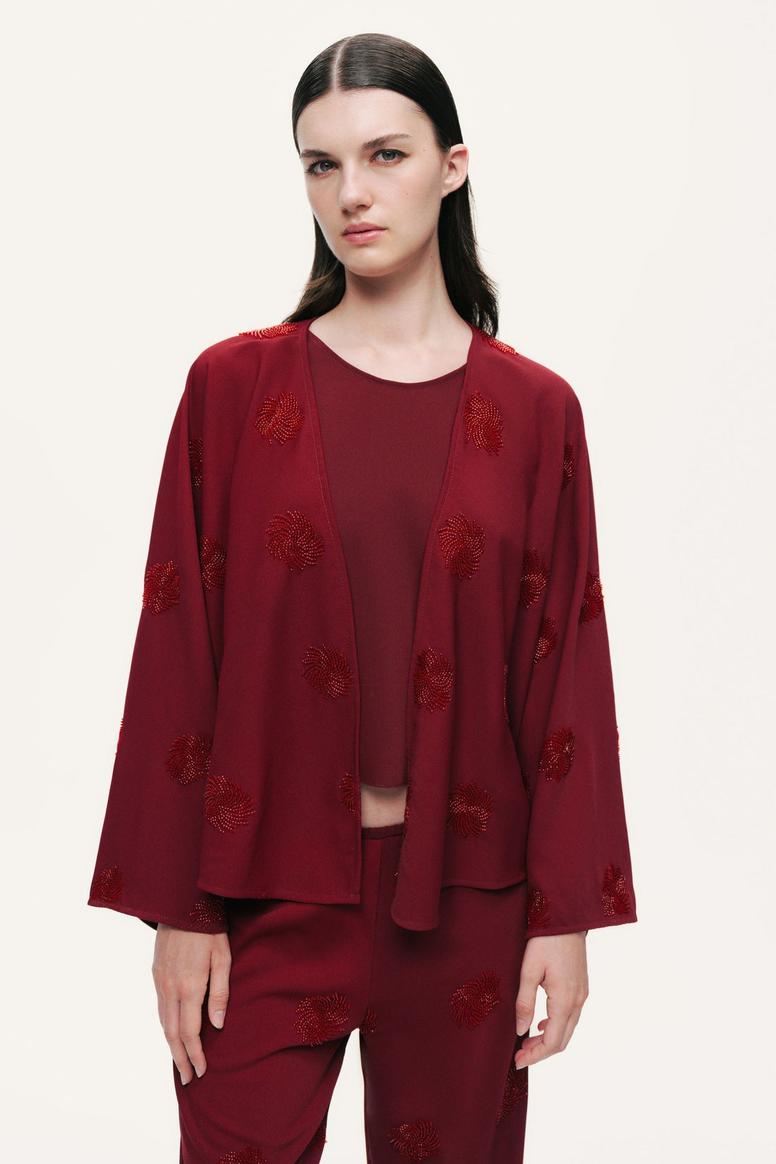 Beaded Open-Front Kimono