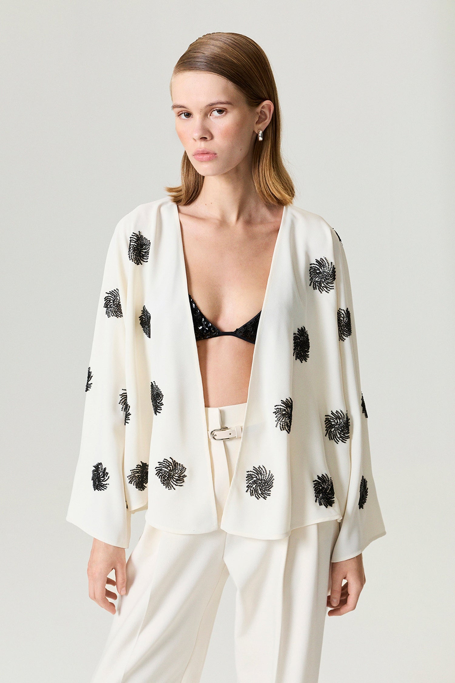 Beaded Open-Front Kimono