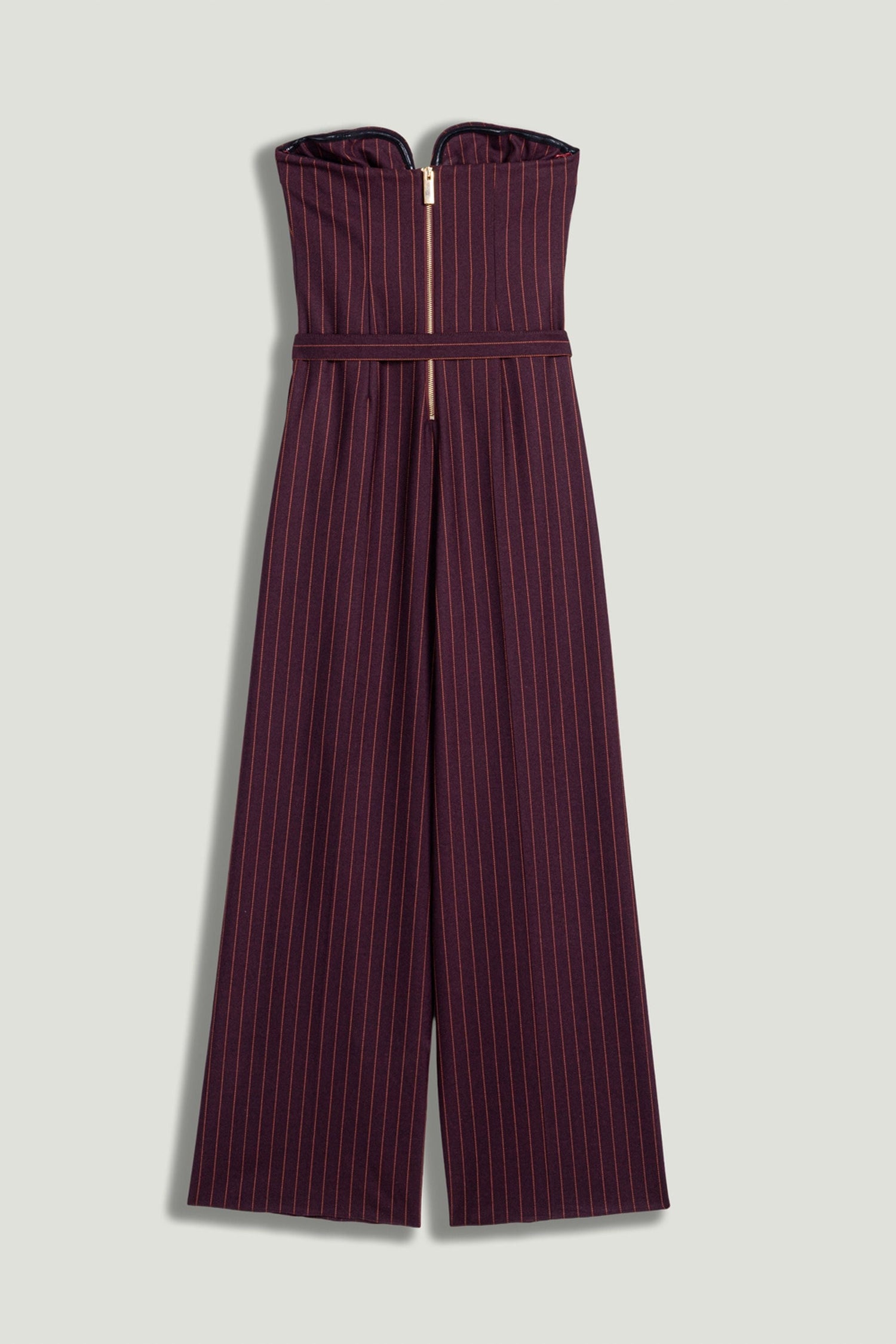 Strapless Pinstripe Belted Jumpsuit
