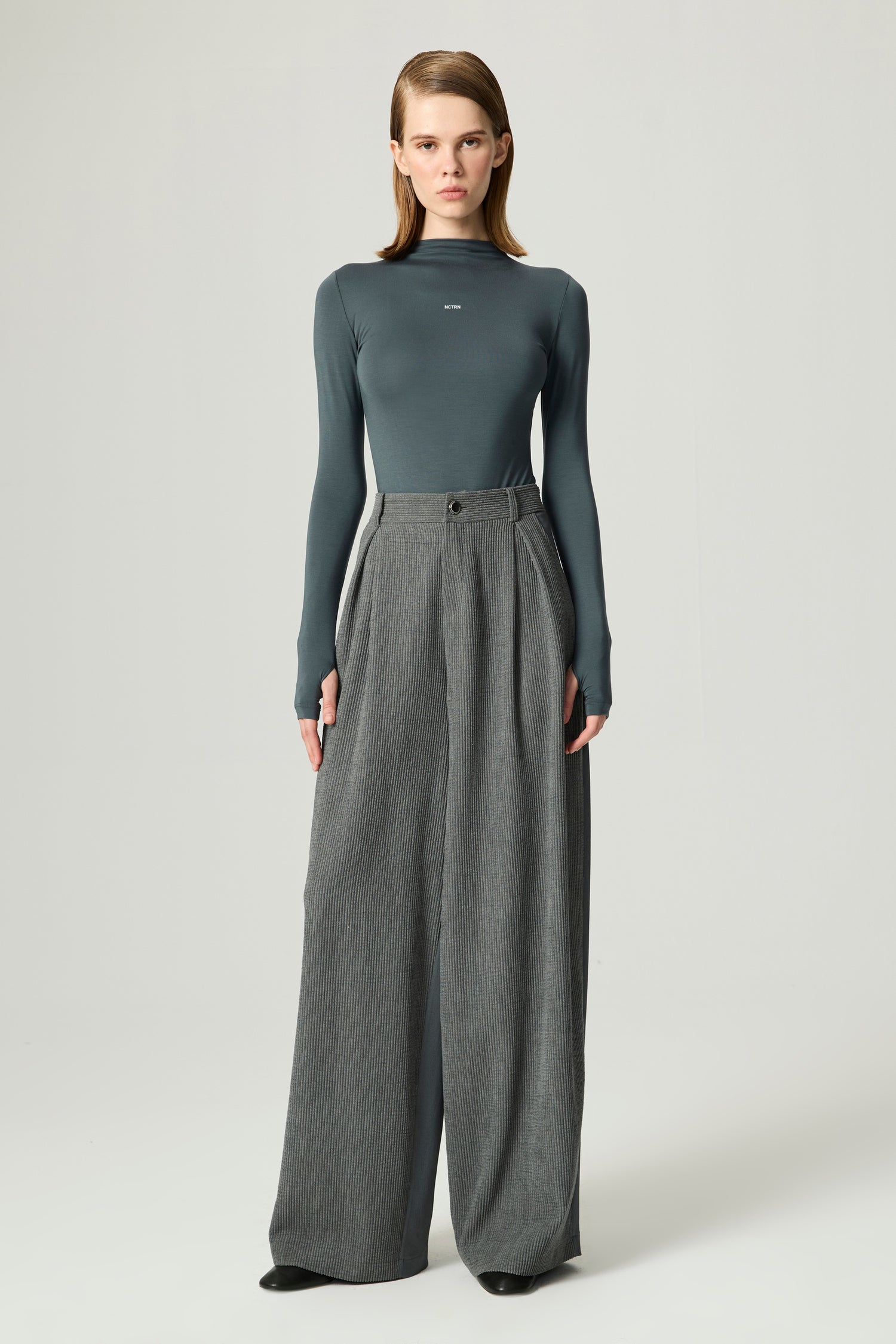 Long-Sleeve Mock-Neck Jersey Bodysuit