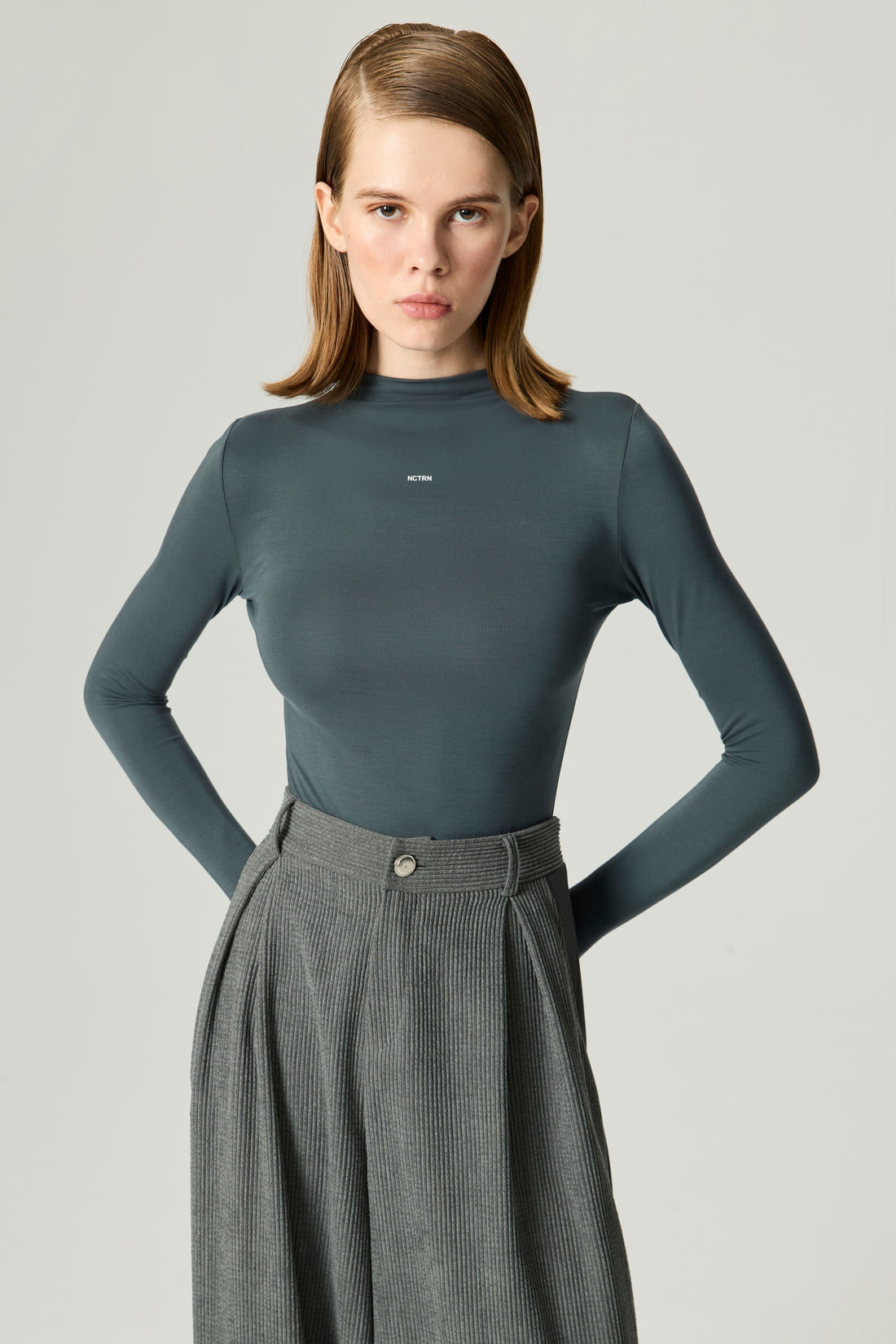 Long-Sleeve Mock-Neck Jersey Bodysuit
