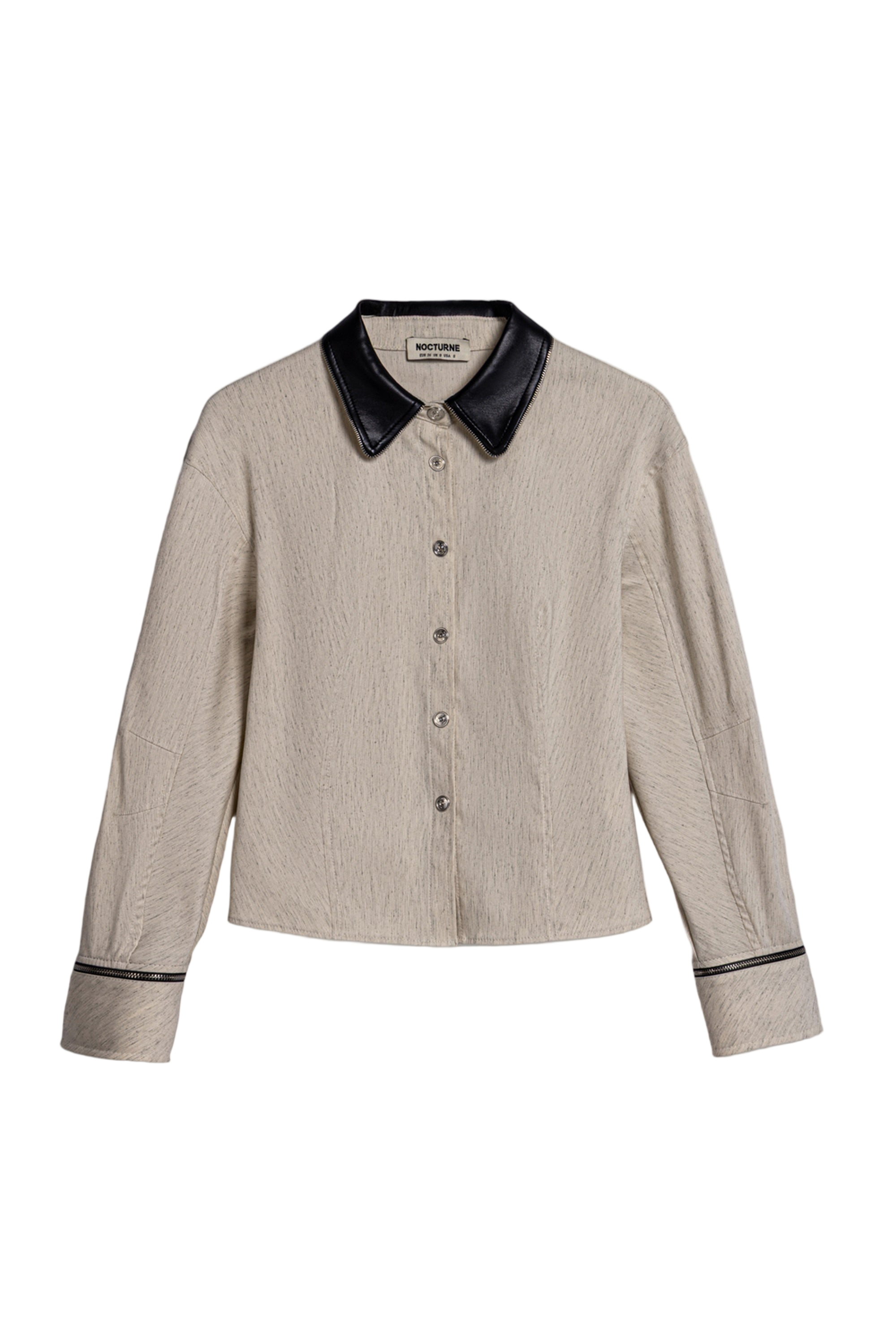 Contrast Collar Balloon-Sleeve Shirt