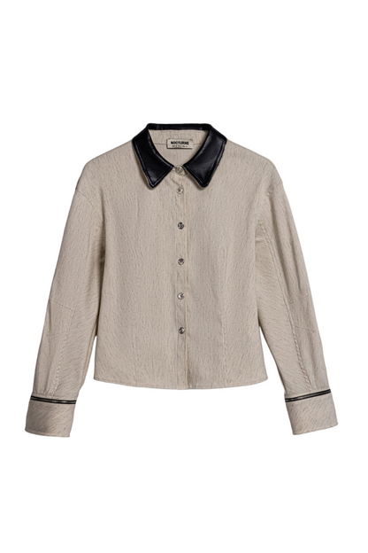 Contrast Collar Balloon-Sleeve Shirt