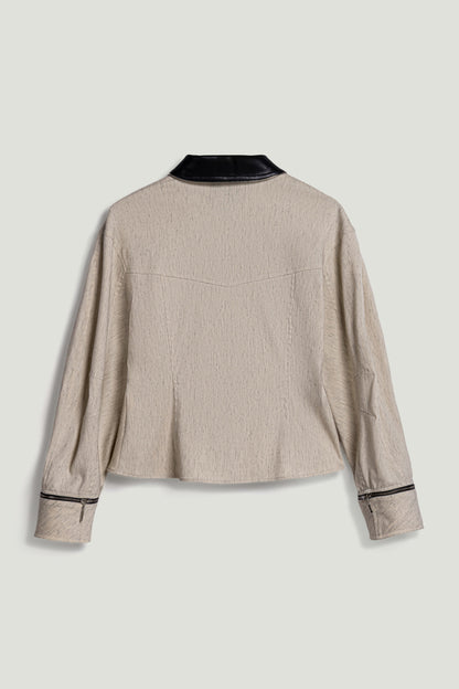 Contrast Collar Balloon-Sleeve Shirt