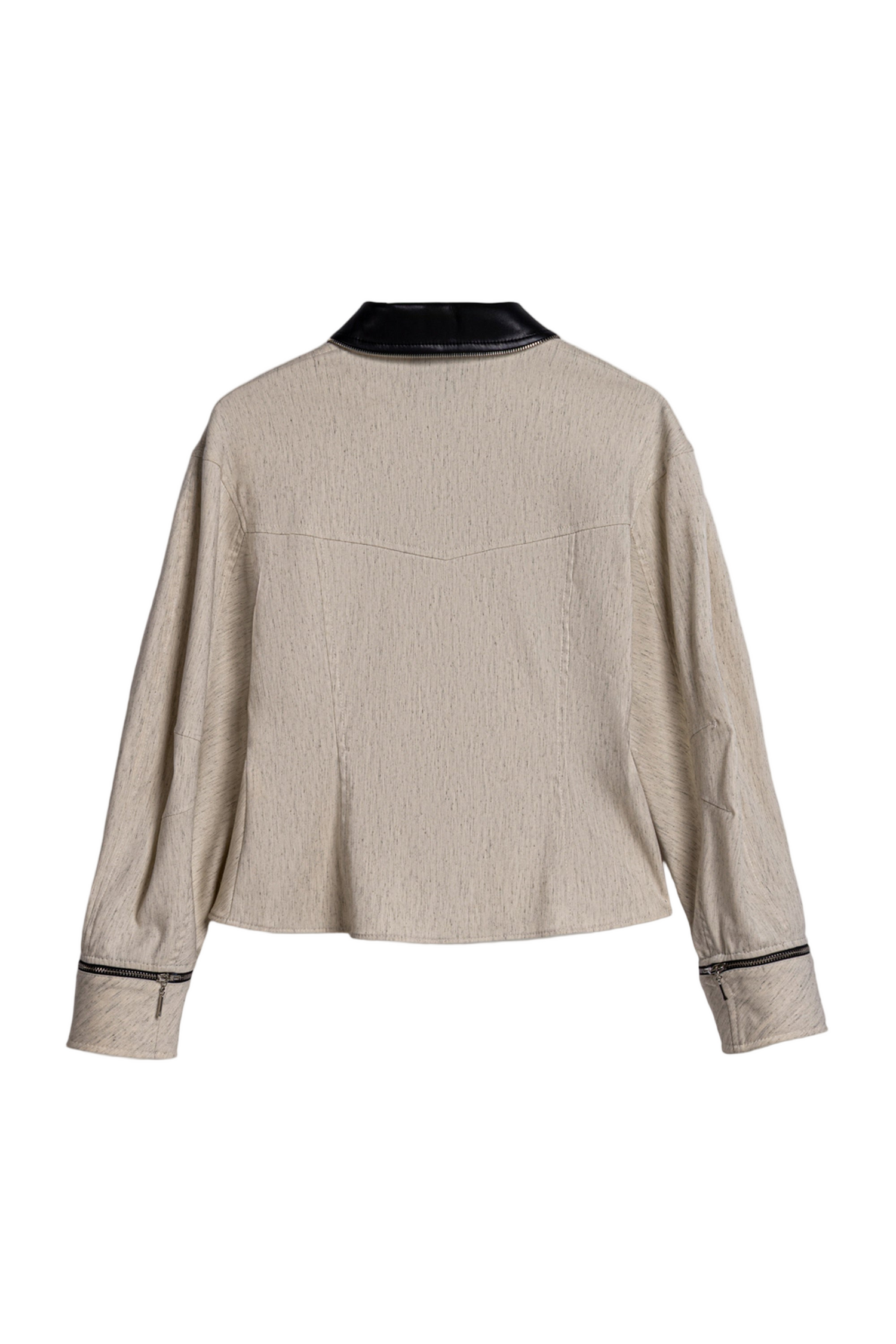 Contrast Collar Balloon-Sleeve Shirt