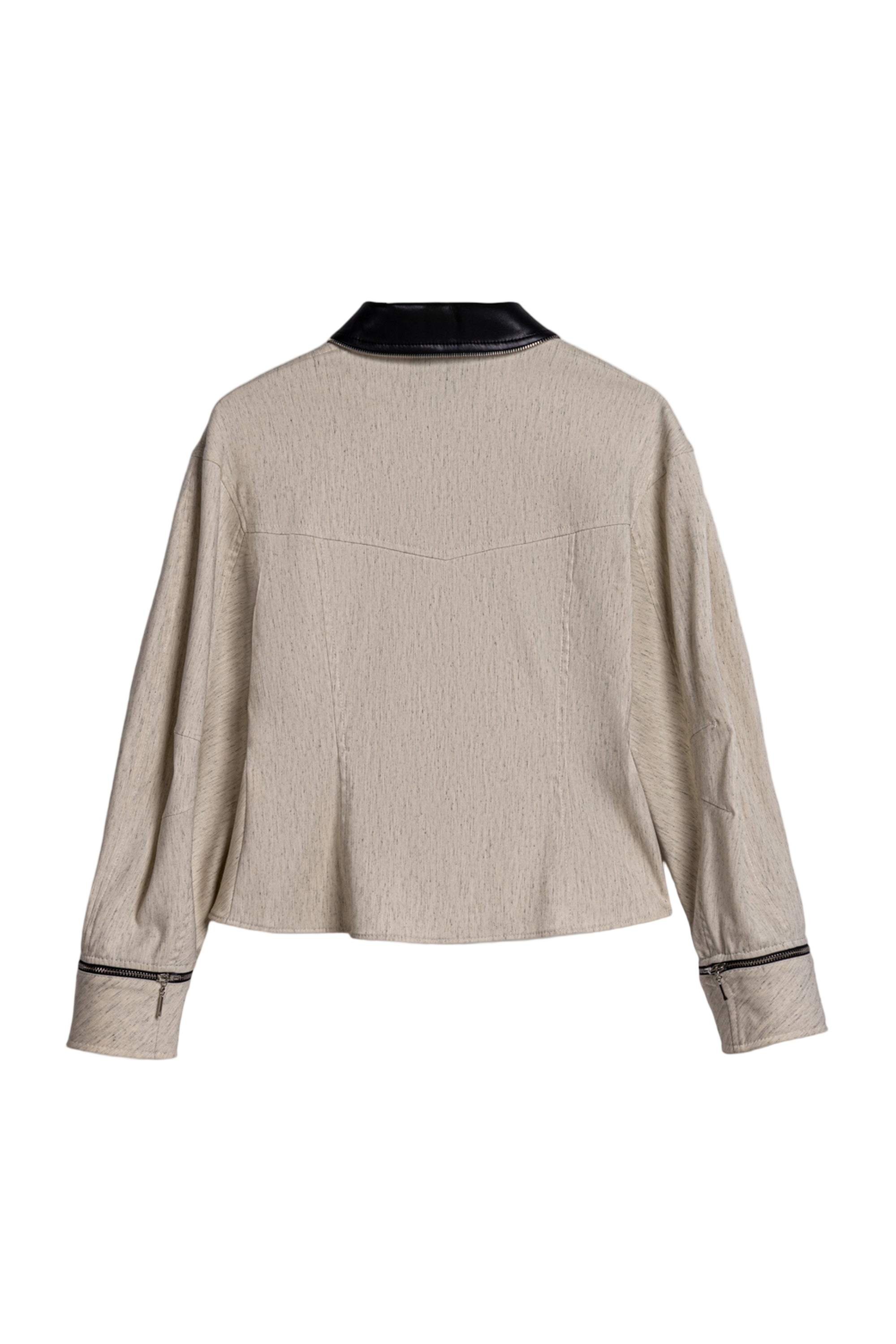 Contrast Collar Balloon-Sleeve Shirt