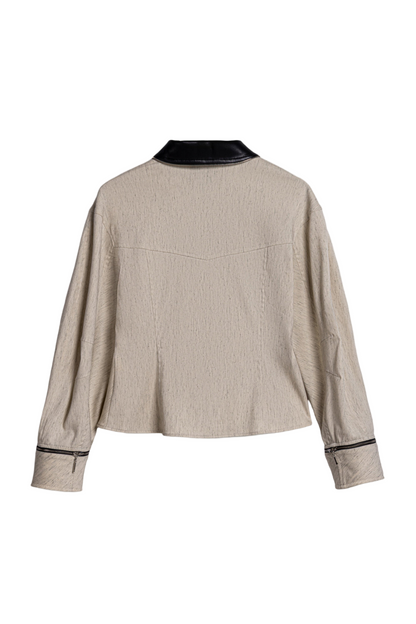 Contrast Collar Balloon-Sleeve Shirt