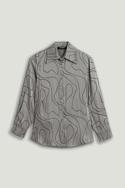Printed Draped Long Sleeve Shirt