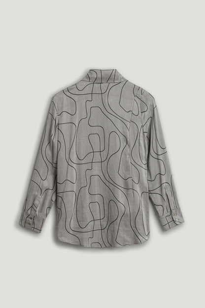 Printed Draped Long Sleeve Shirt