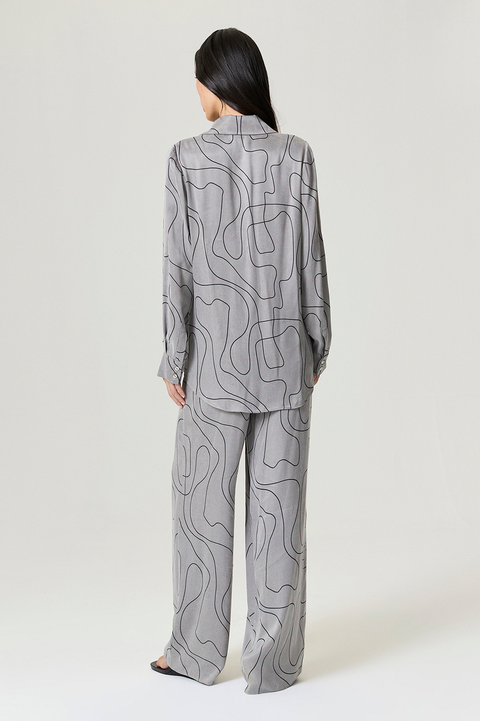 Printed Draped Long Sleeve Shirt