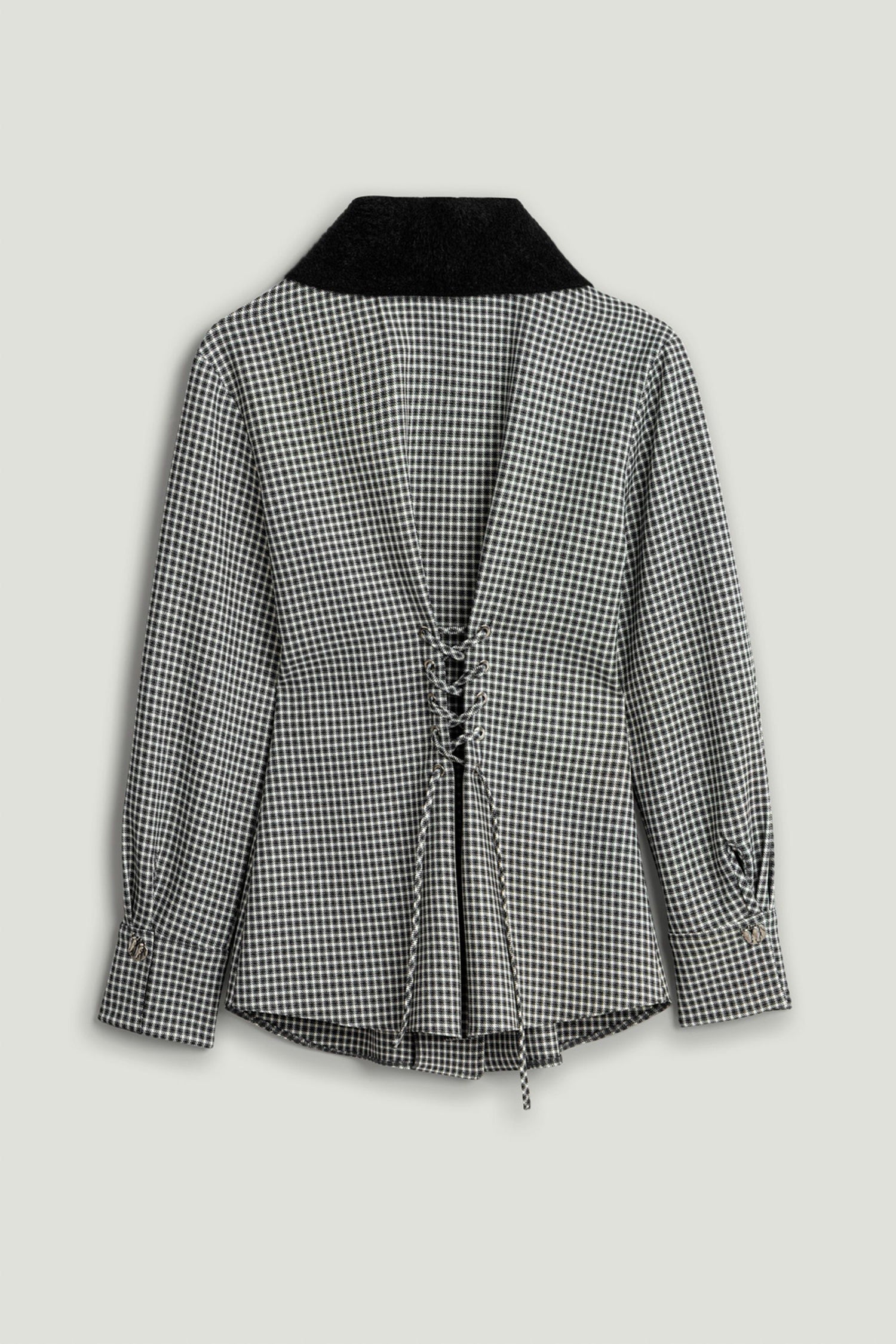 Corset-Back Checked Sculpted Shirt