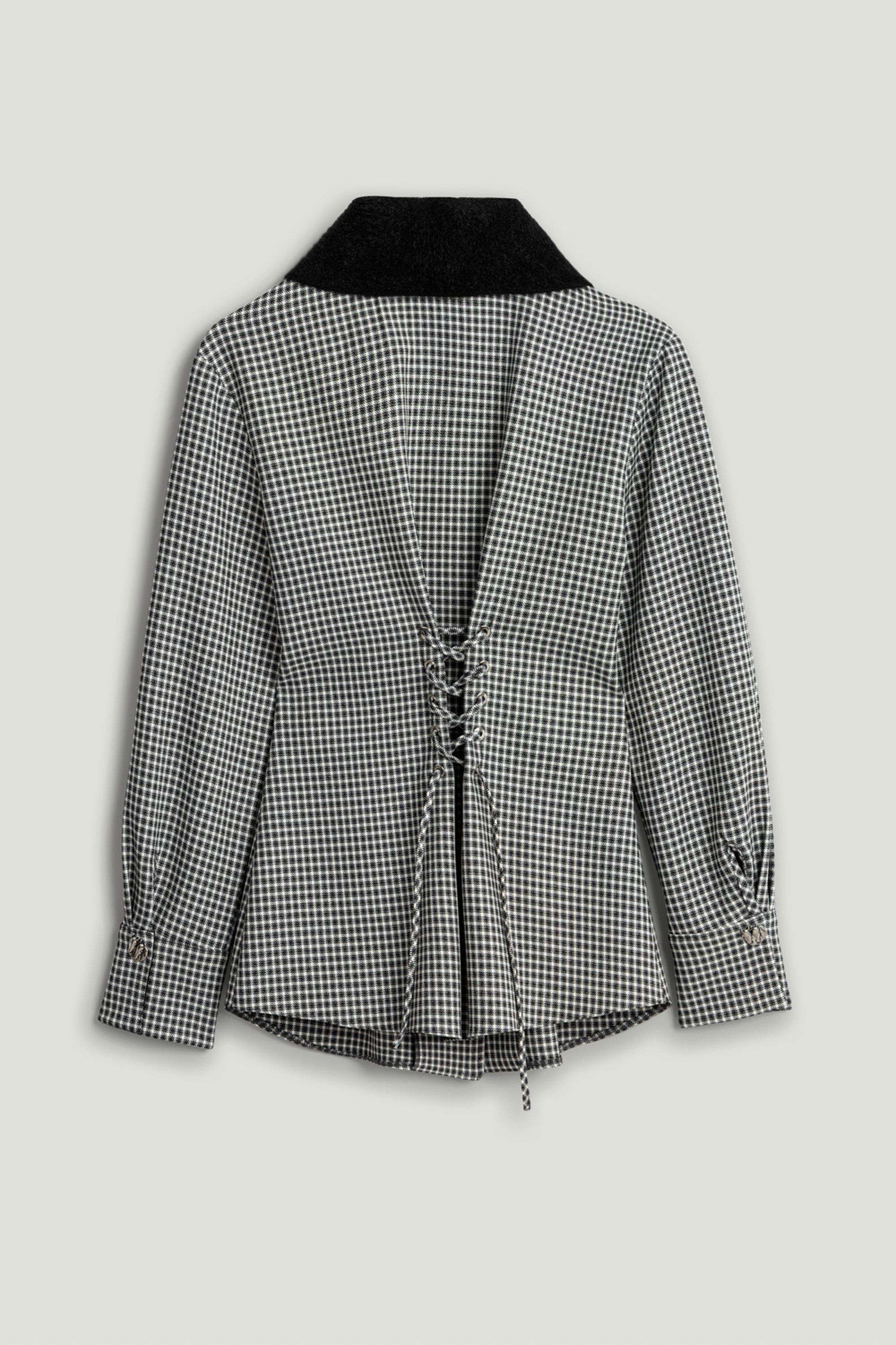 Corset-Back Checked Sculpted Shirt