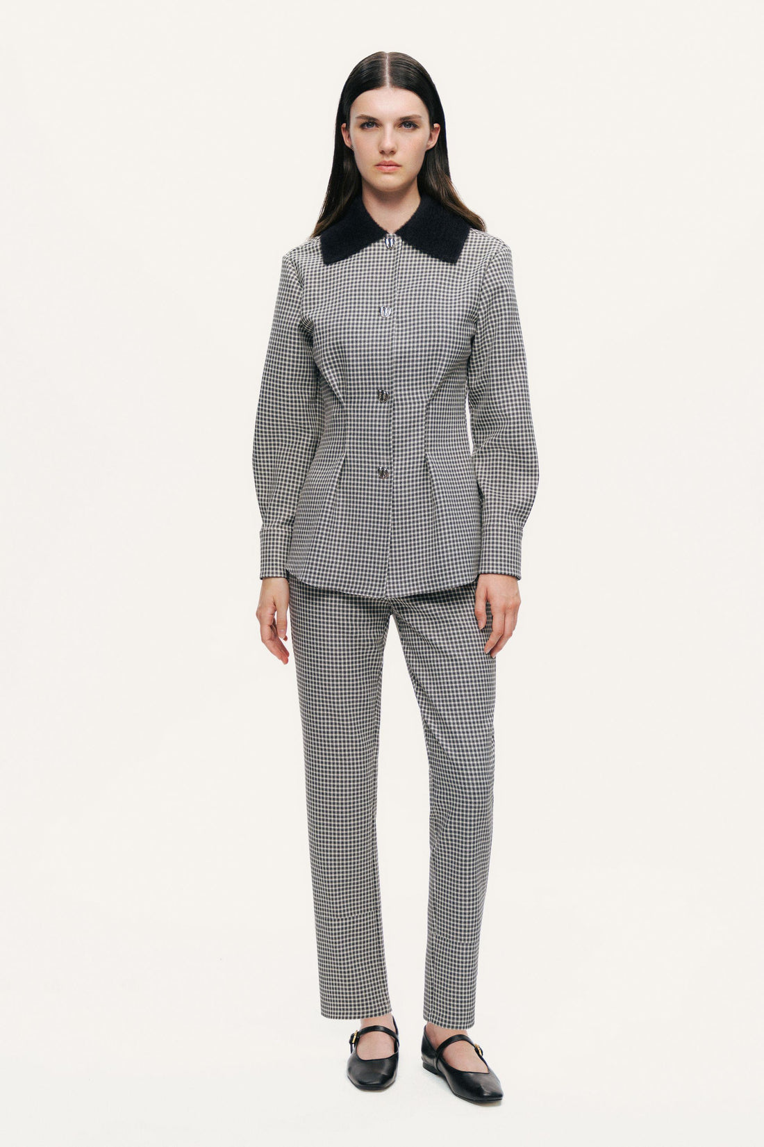 Corset-Back Checked Sculpted Shirt